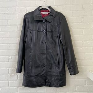 Pelle Studio VTG 90s Y2K Black Leather longline Jacket Coat Trench -